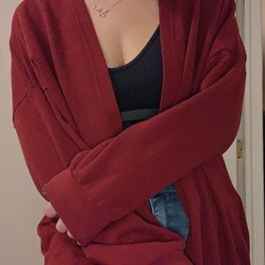 long cardigan in dark scarlet red